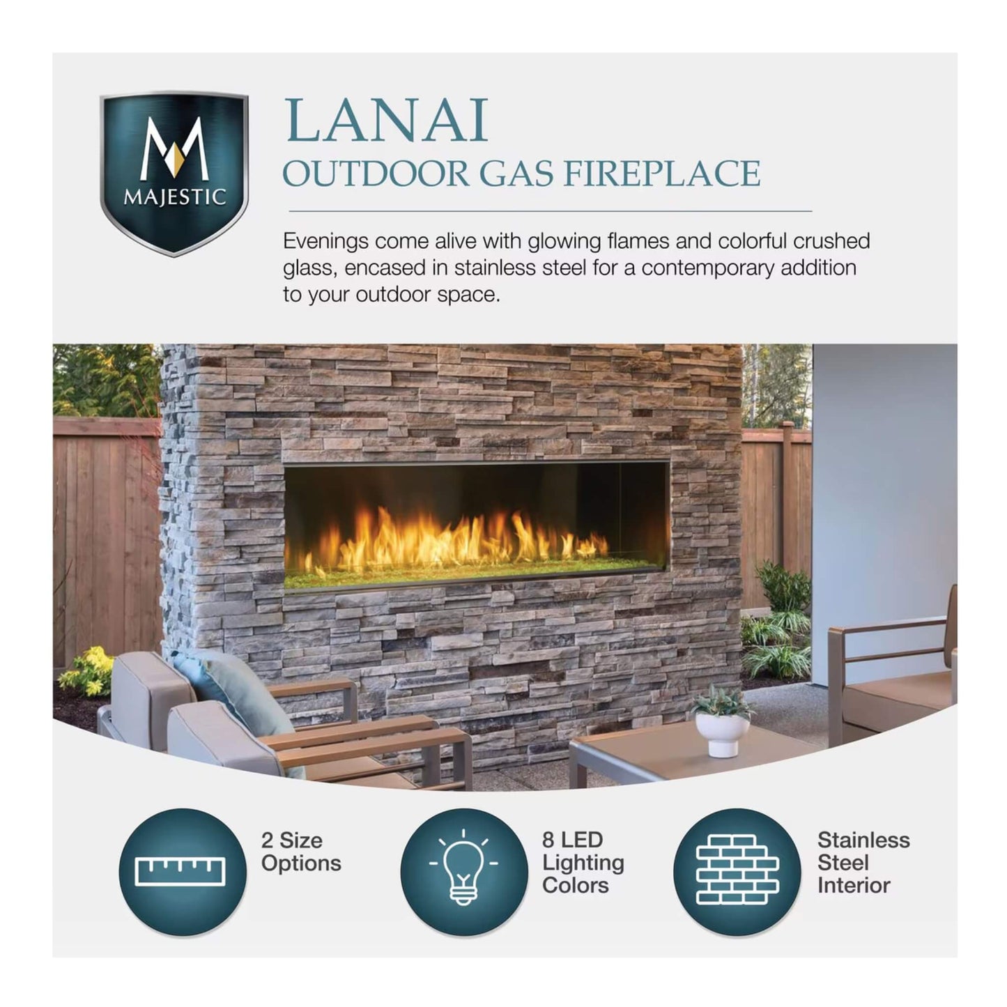 Majestic Lanai 60" Single Sided Linear Outdoor Gas Fireplace [ODLANAIG-60] (SAK94821)